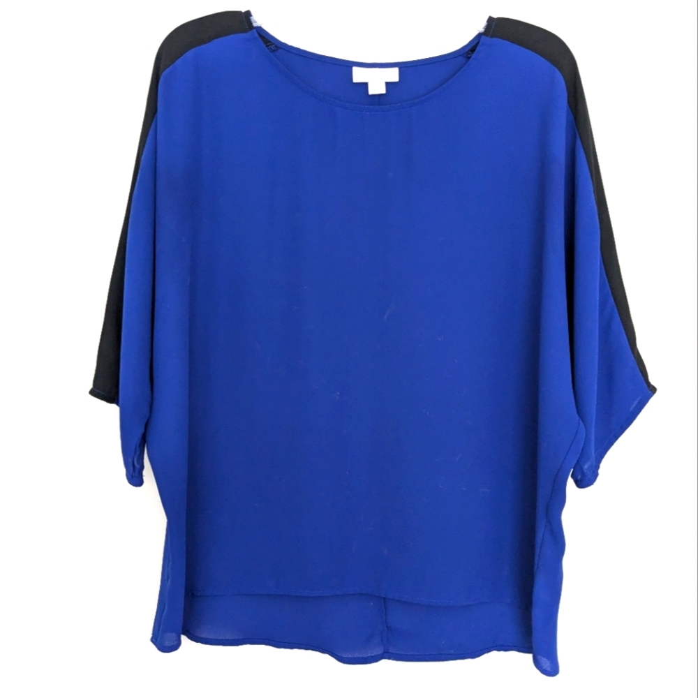 EUC New York & Company Dark Cobalt/ Black 3/4 Sleeve Blouse, WS